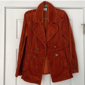 Cabi Professor Double Breasted Peacoat Corduroy Blazer Rust XL